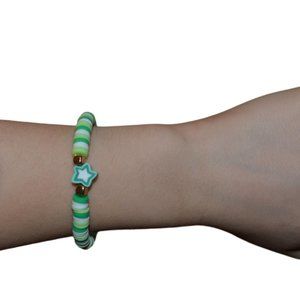 Handmade Star Clay Beads Elastic Kids Bracelet Green 2.5 length in half